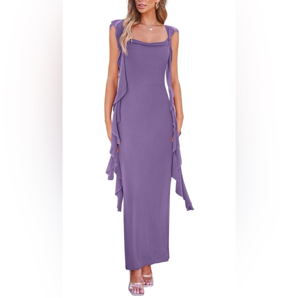 Chic Lavender Maxi Dress with Ruffle Details